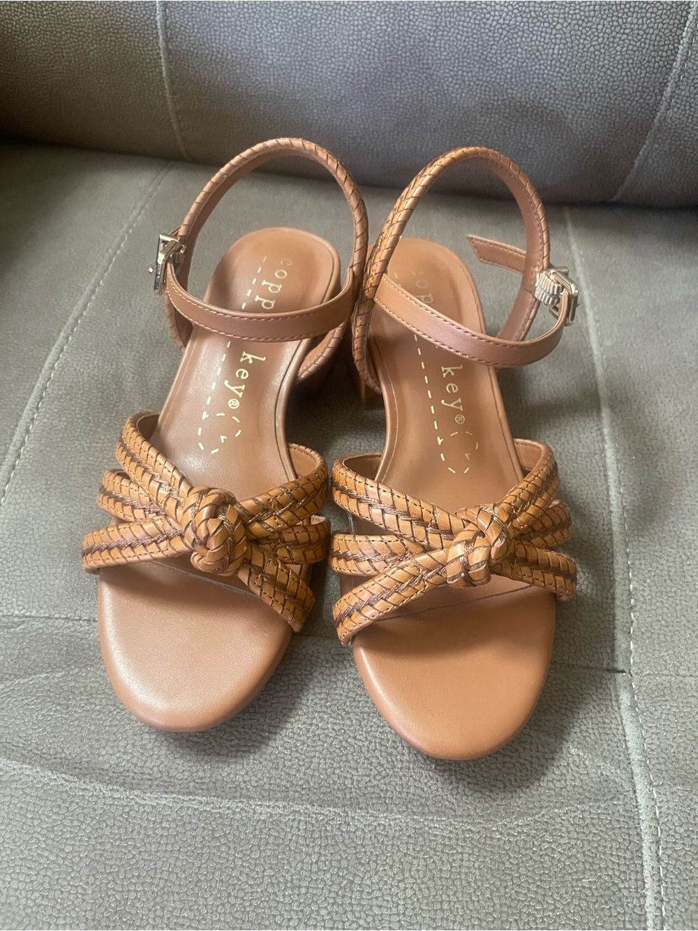 Copper Key Women's Tan Braided Knot Ankle-Strap Sandals